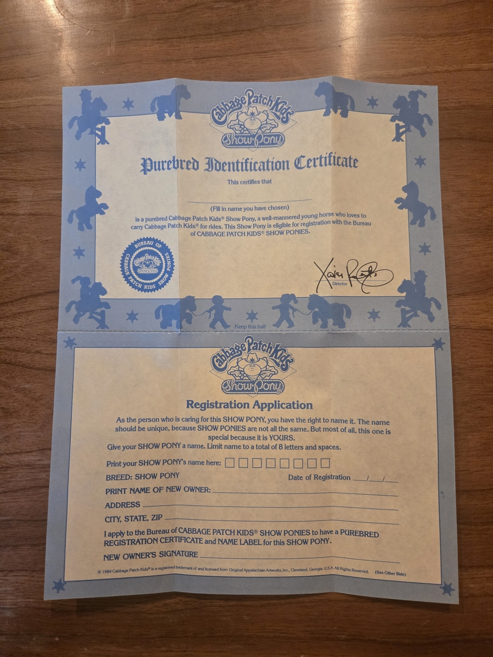 Show Pony Blue Purebred Identification Certificate & Registration Application